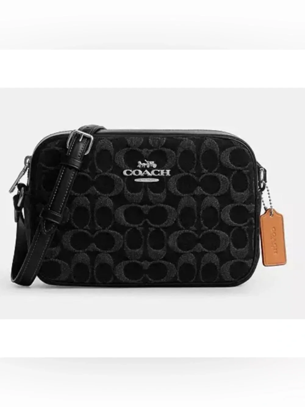 COACH Jamie Camera Bag Crossbody In Signature Denim,‎ SILVER/ BLACK